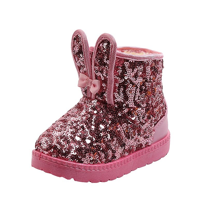Winter Cheap Price Kids Boots Casual Shoes for Girls Warm Snow Boots Unisex Sequin Rabbit Ears Lovely Snow Boots
