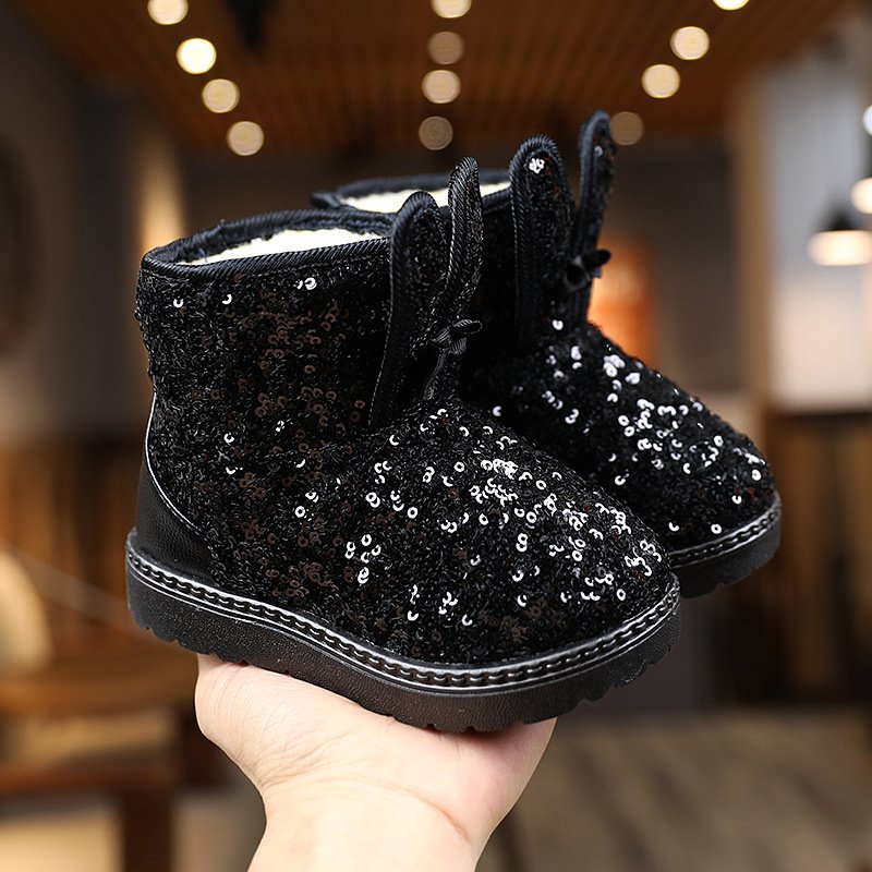 Winter Cheap Price Kids Boots Casual Shoes for Girls Warm Snow Boots Unisex Sequin Rabbit Ears Lovely Snow Boots