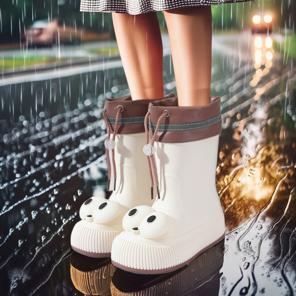 Women's Fashion Mid-Tube Platform Rain Boots 2024 Big Eyes Parent-Child Four Seasons Waterproof Curl Shoes-Summer and Winter