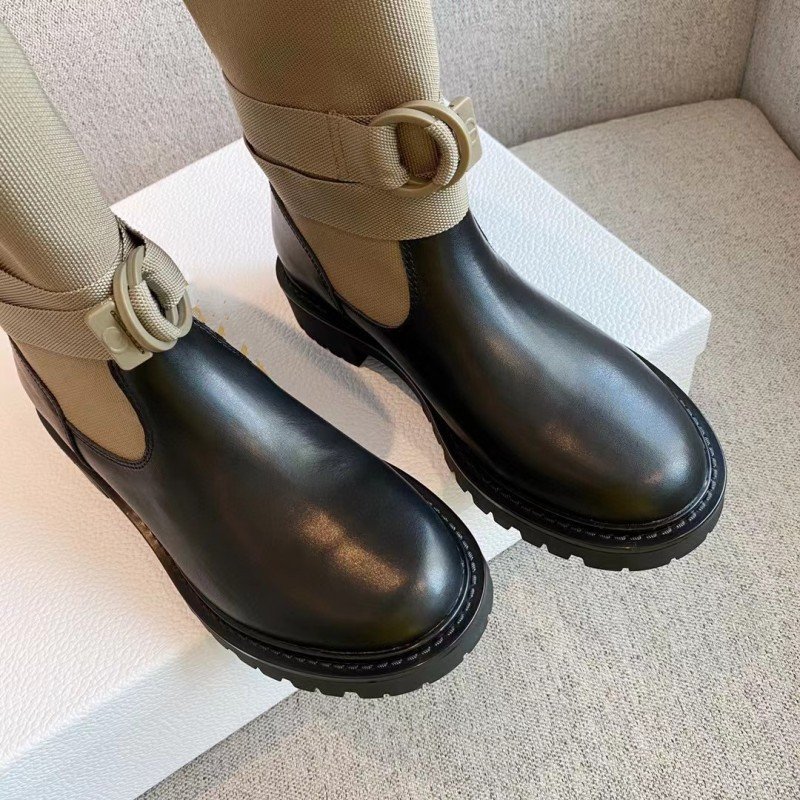 Customized DIY logo 1:1 original taupe technical fabric black calfskin genuine leather CHUKKA boots