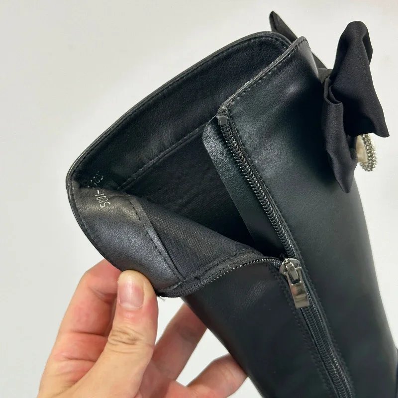 Autumn Winter Children's Girls Thick Bottom Long Knight Boot Girl Comfort Anti-skid Shoe Kid Toddler Pearl Bow Fashion Boots