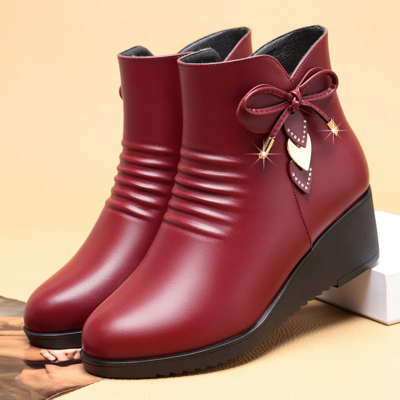 Xuanhui wholesale New non-slip top level quality leather warm boots winter wedge heel platform ankle boots