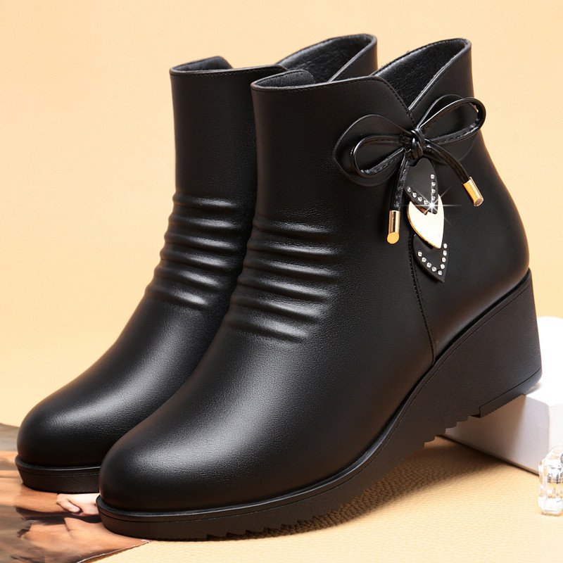 Xuanhui wholesale New non-slip top level quality leather warm boots winter wedge heel platform ankle boots