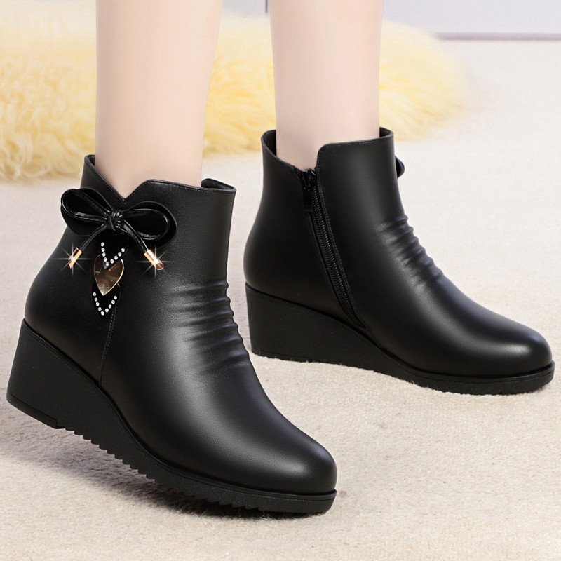 Xuanhui wholesale New non-slip top level quality leather warm boots winter wedge heel platform ankle boots