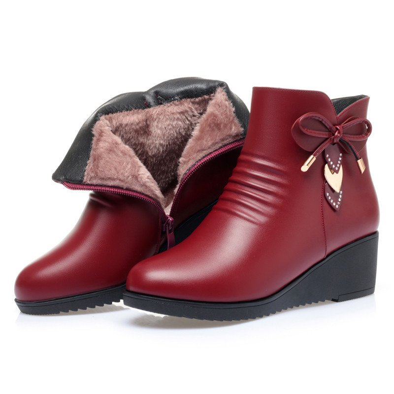 Xuanhui wholesale New non-slip top level quality leather warm boots winter wedge heel platform ankle boots