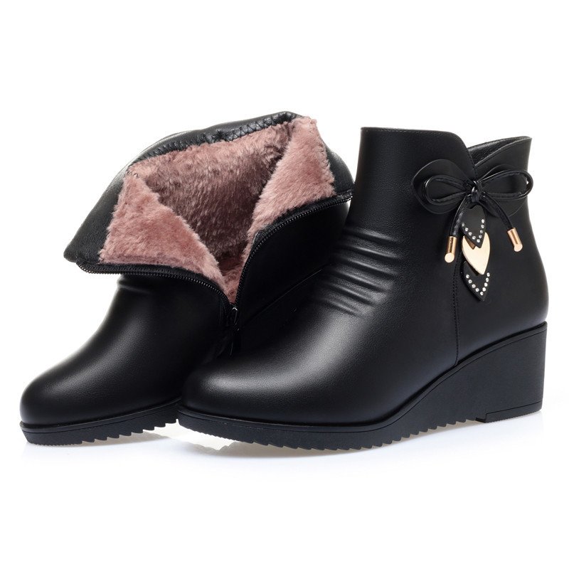Xuanhui wholesale New non-slip top level quality leather warm boots winter wedge heel platform ankle boots