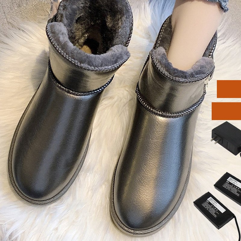 2024 Custom Logo Women's Casual Winter Flat Ankle Boots EVA Sole Electrically Heated Snow Boots PU Anti-Slip Warm Thermal Adults