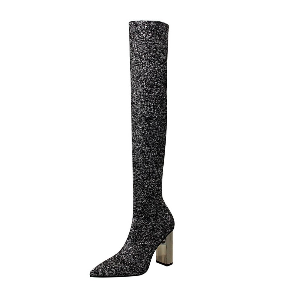 2023 Autumn Winter Fashion Simple Over the Knee Boots Pointed-toe Wool Women Chunky Heel Boots
