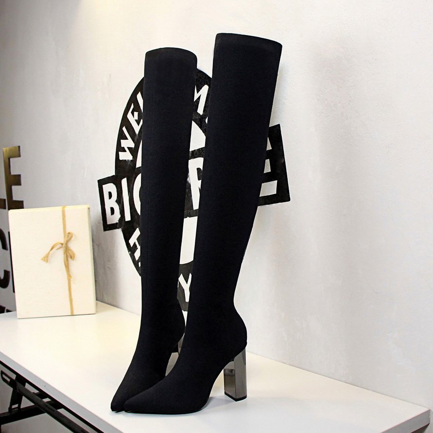 2023 Autumn Winter Fashion Simple Over the Knee Boots Pointed-toe Wool Women Chunky Heel Boots