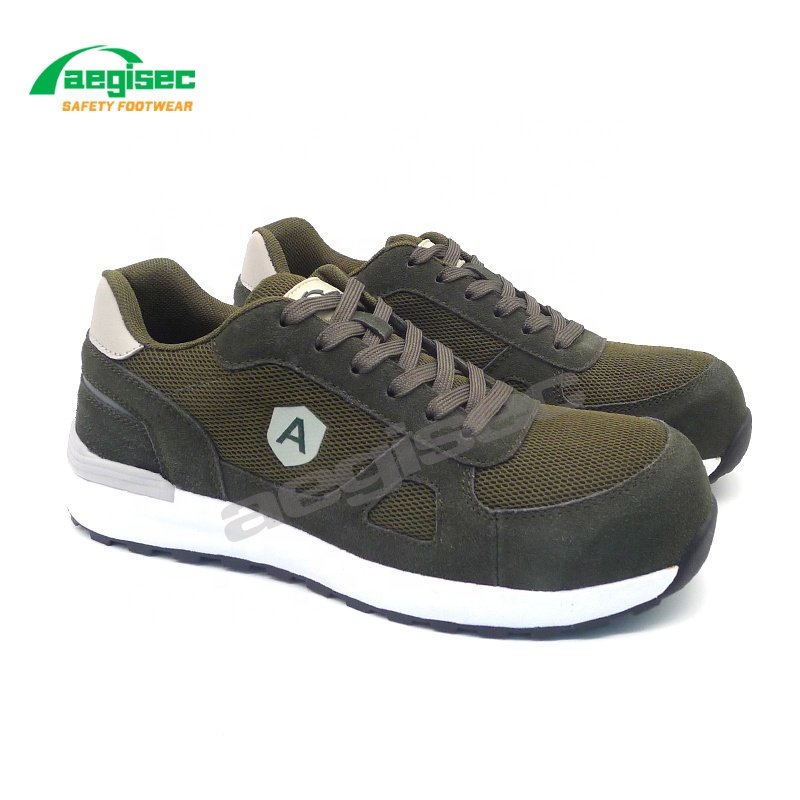 AEGISEC sport safety shoes anti slip working boots suede leather safety jogger shoes composite toe