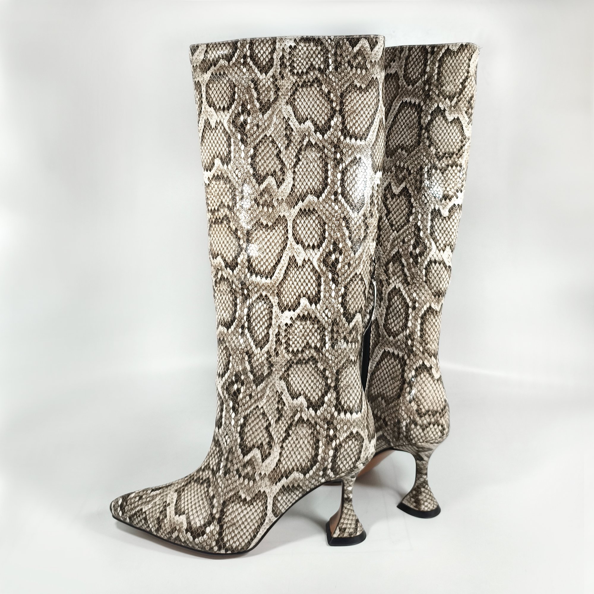 2023 Spring Autumn Winter Women's High Heel Boots Women Shoes Ladies Wide Calf Solid and Snake Knee High Boots