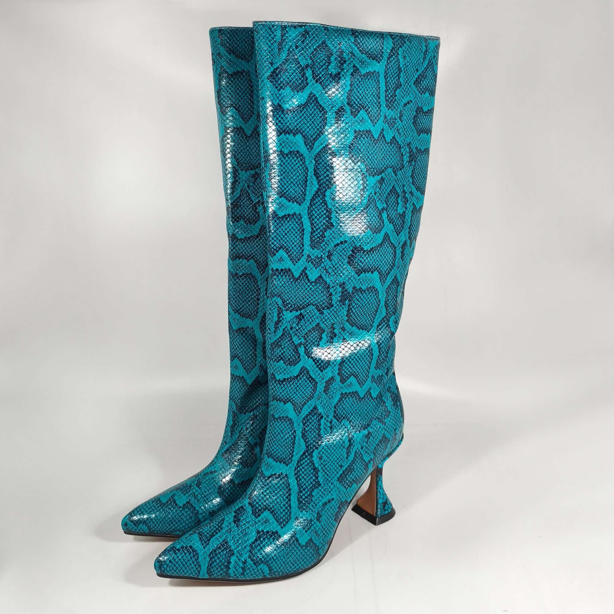 2023 Spring Autumn Winter Women's High Heel Boots Women Shoes Ladies Wide Calf Solid and Snake Knee High Boots