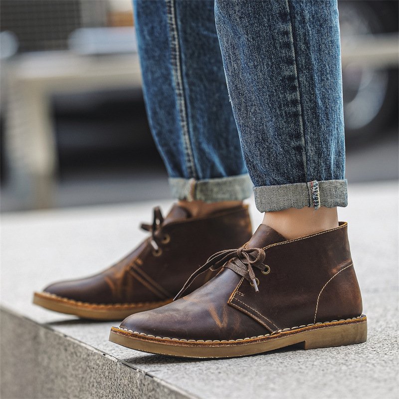 New British Retro Men's Boots High Quality Genuine Leather Tooling Boots Couple Ankle Boots for men