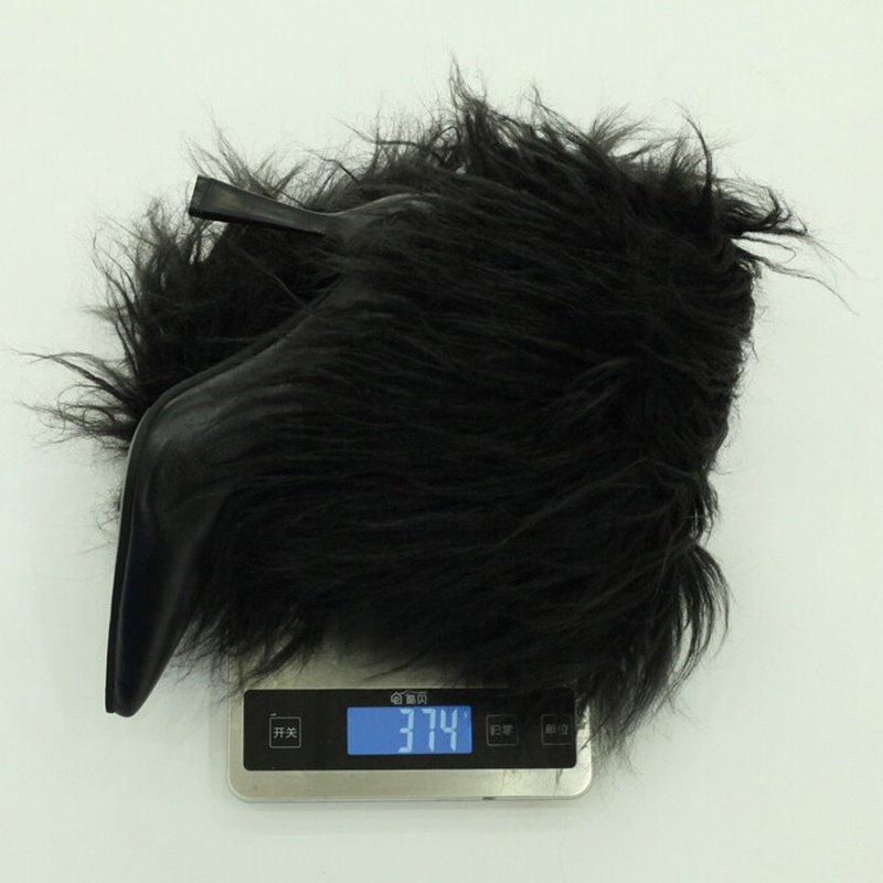Large Size 46 Women High Heels Plush Fur Long Booties Slip On Fluffy Knee High Boots Winter Furry Snow Shoes