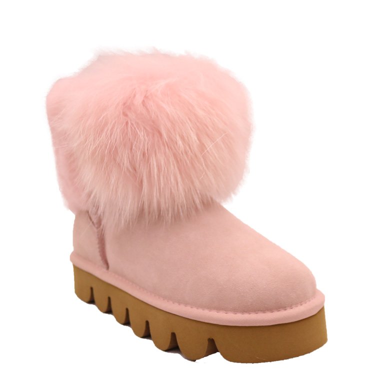 CF-071 Free Samples 2022 Hot SellingTop Quality Cow Suede Colored Racoon Fur Wholesale Winter Women Ankle Boots