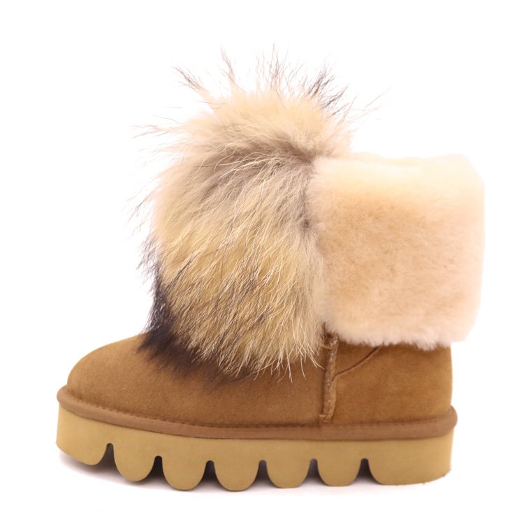 CF-071 Free Samples 2022 Hot SellingTop Quality Cow Suede Colored Racoon Fur Wholesale Winter Women Ankle Boots