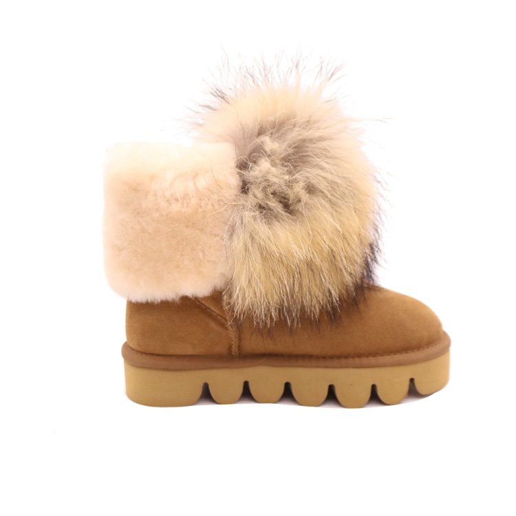 CF-071 Free Samples 2022 Hot SellingTop Quality Cow Suede Colored Racoon Fur Wholesale Winter Women Ankle Boots
