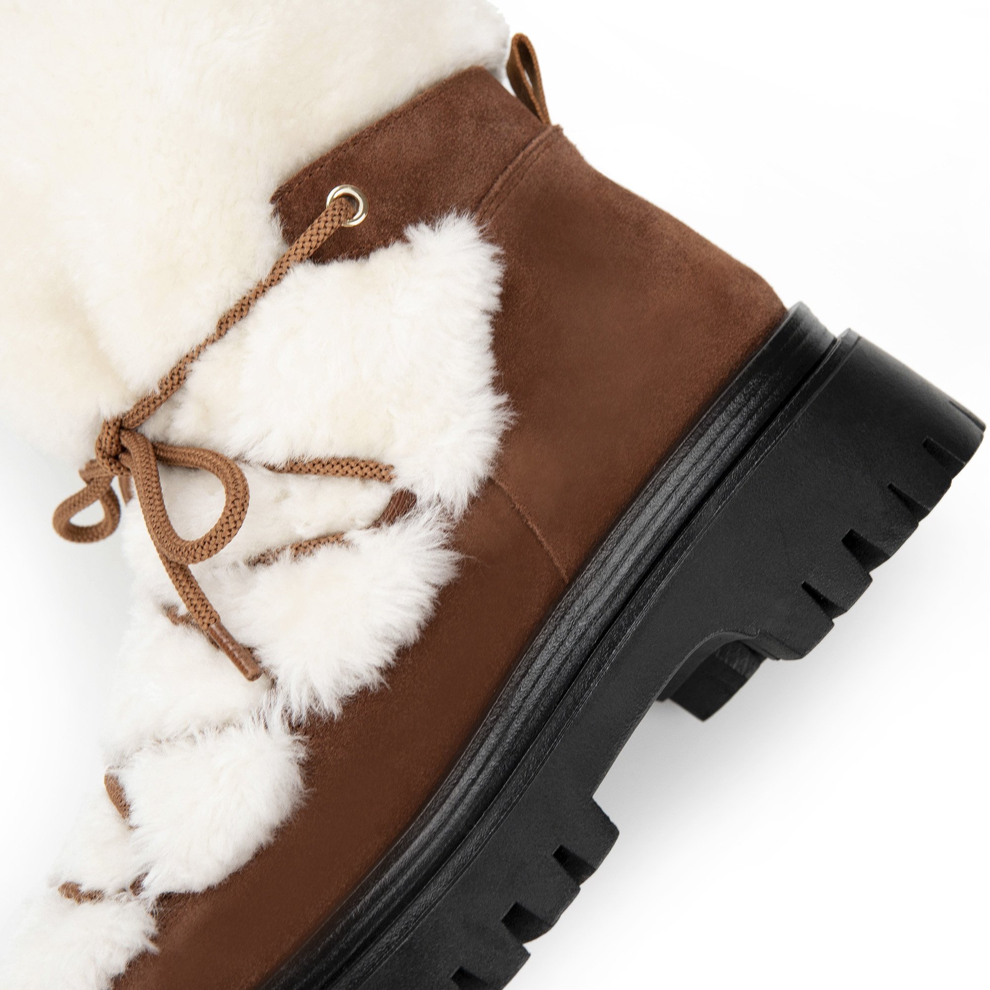Custom 2022 furry fleece fur lace up snow women boots leather winter ankle boots for ladies