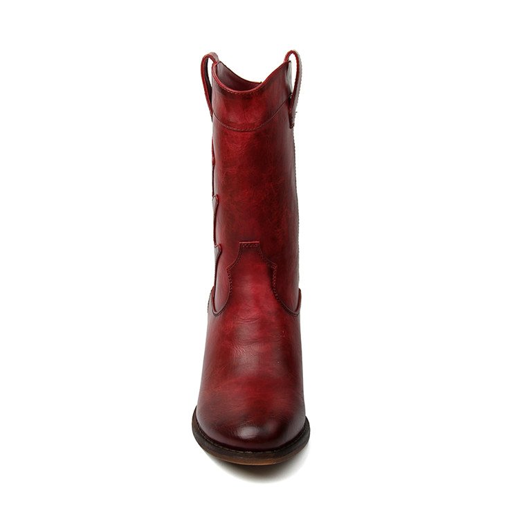 Stylish Designer Custom Ladies Sexy Midi High Boots Shoes Women Red Cowboy Boots with Low Heels