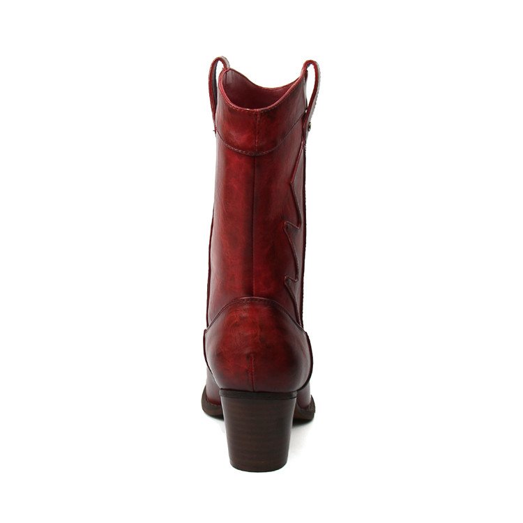 Stylish Designer Custom Ladies Sexy Midi High Boots Shoes Women Red Cowboy Boots with Low Heels