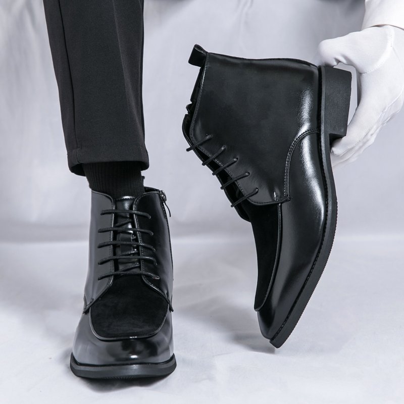 Size 38-48/6.5-14 Fashion Lace Up Wedding Dress Shoes Pointy Toe Durable Men Leather Ankle Boots