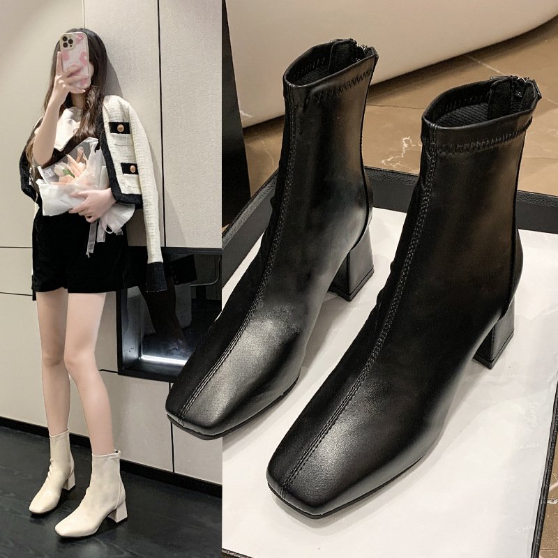 Female high heel 2024 autumn and winter new thick with fashion short boots female stretch boots women shoes 2022