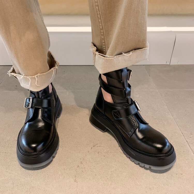 Cialisa Black Full Genuine Leather Thick Platform Flat Woman Shoes Round Toe Chunky High Heels New Autumn Winter Ankle Boots