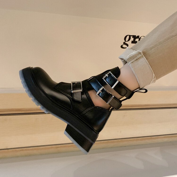 Cialisa Black Full Genuine Leather Thick Platform Flat Woman Shoes Round Toe Chunky High Heels New Autumn Winter Ankle Boots