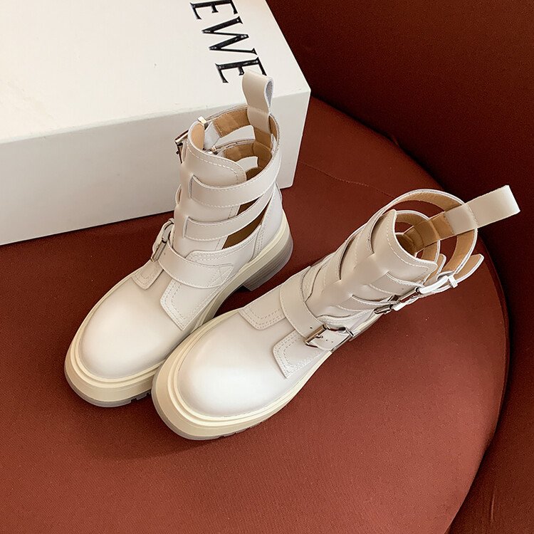 Cialisa Black Full Genuine Leather Thick Platform Flat Woman Shoes Round Toe Chunky High Heels New Autumn Winter Ankle Boots