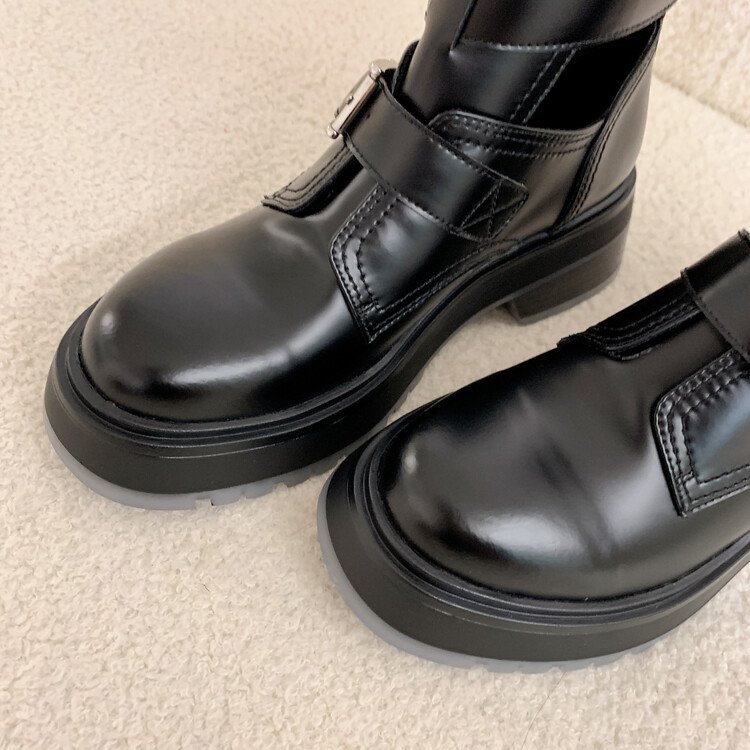 Cialisa Black Full Genuine Leather Thick Platform Flat Woman Shoes Round Toe Chunky High Heels New Autumn Winter Ankle Boots