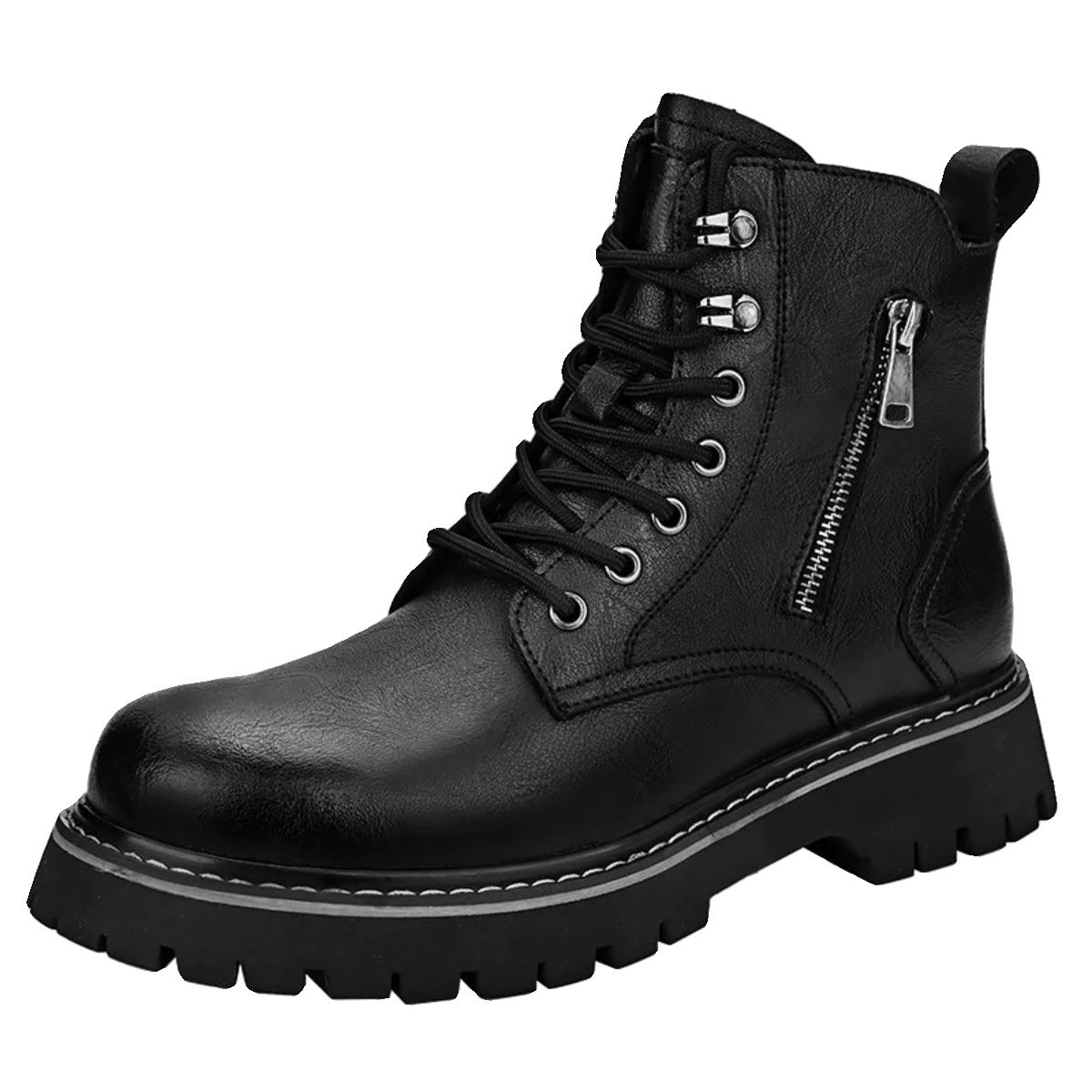 Men's Shoes 2023 Autumn and Winter New Platform Boots Men's Fleece-Lined Thermal Zipper Casual Worker Boot