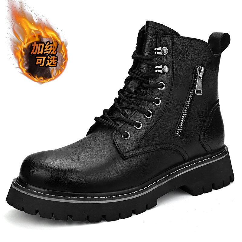 Men's Shoes 2023 Autumn and Winter New Platform Boots Men's Fleece-Lined Thermal Zipper Casual Worker Boot