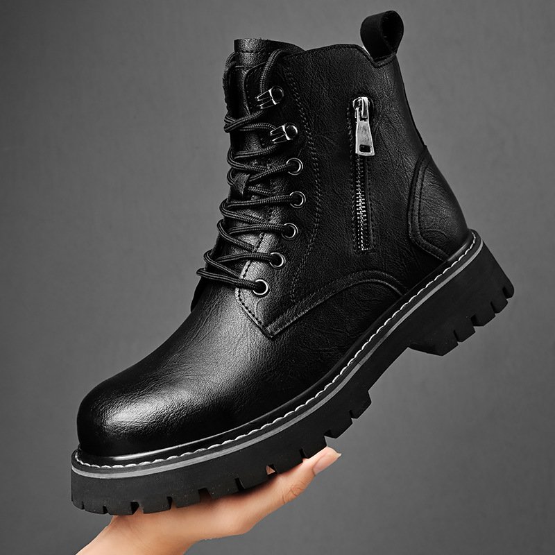 Men's Shoes 2023 Autumn and Winter New Platform Boots Men's Fleece-Lined Thermal Zipper Casual Worker Boot