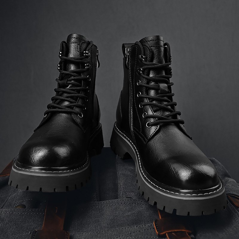 Men's Shoes 2023 Autumn and Winter New Platform Boots Men's Fleece-Lined Thermal Zipper Casual Worker Boot
