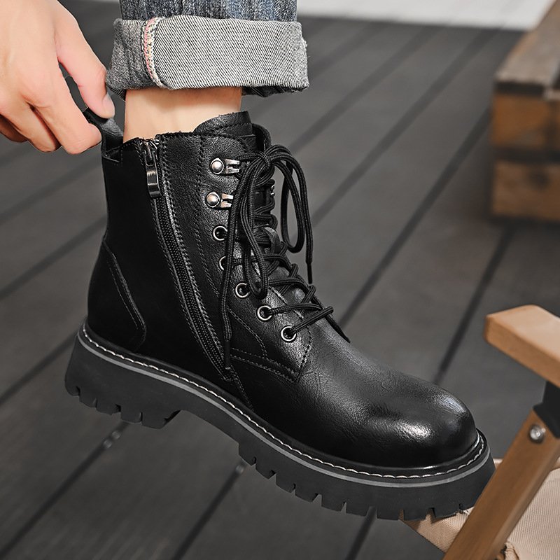 Men's Shoes 2023 Autumn and Winter New Platform Boots Men's Fleece-Lined Thermal Zipper Casual Worker Boot