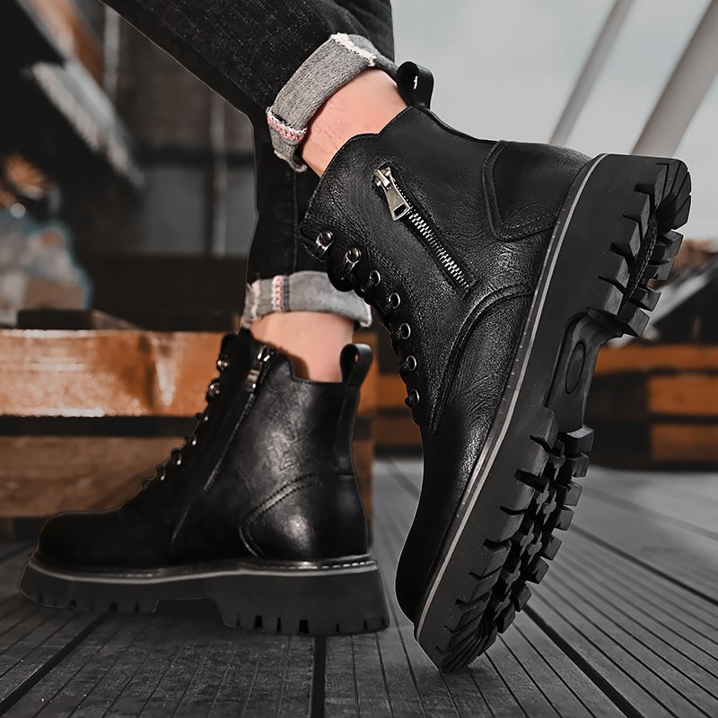 Men's Shoes 2023 Autumn and Winter New Platform Boots Men's Fleece-Lined Thermal Zipper Casual Worker Boot