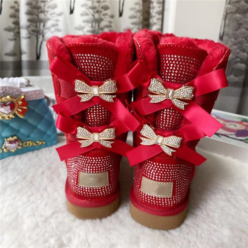 Fashion Sheepskin Women Winter Snow Real Fur Boots with Bows