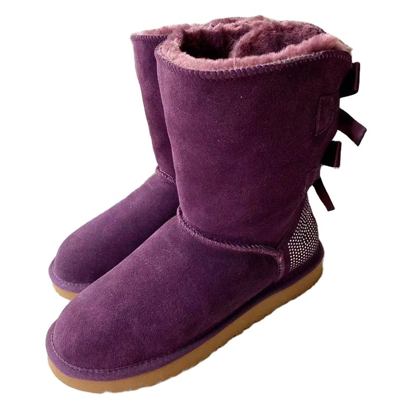 Fashion Sheepskin Women Winter Snow Real Fur Boots with Bows