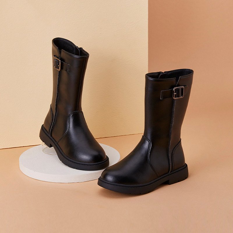 2023 New style everyday casual elastic trend anti slip hard wearing leather high top children's calf boot