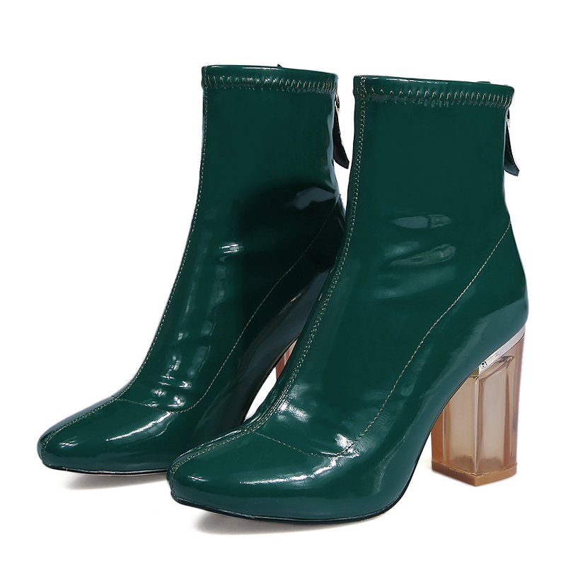 WETKISS New Model Clear Heels Boots PU Patent Leather Winter Boot Sexy Mature Women Ladies Transparent Heels Boots Women Shoes