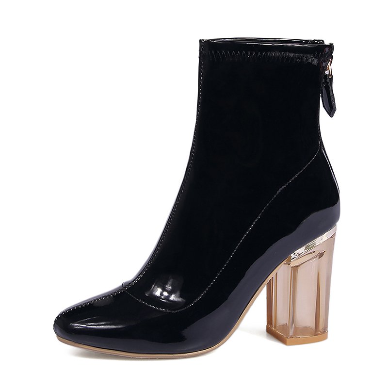 WETKISS New Model Clear Heels Boots PU Patent Leather Winter Boot Sexy Mature Women Ladies Transparent Heels Boots Women Shoes