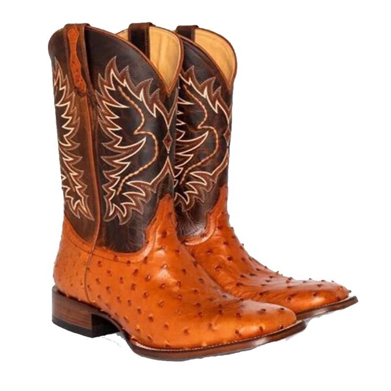 dropshipping 2023 Personality Leather Lined horse Boots Men' s big Size Western Cowboy Boots Embroidered unisex riding Boot