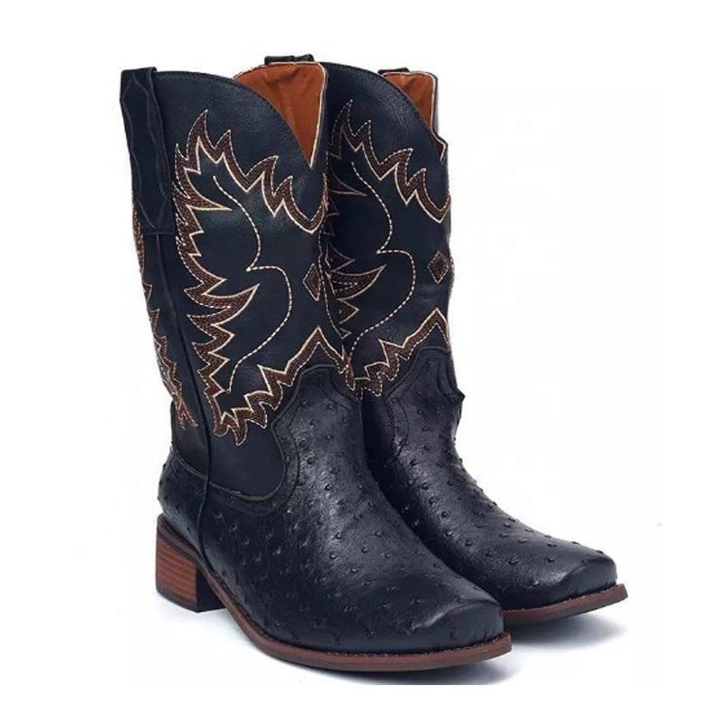 dropshipping 2023 Personality Leather Lined horse Boots Men' s big Size Western Cowboy Boots Embroidered unisex riding Boot