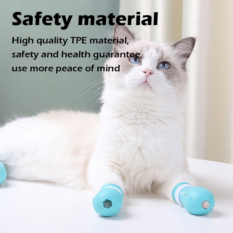 4 Pcs Cat Anti-Scratch Boots Adjustable Cat Paw Protector Shoes Silicone Cat Foot Cover Or Bathing Nail Clipping Ears Cleaning