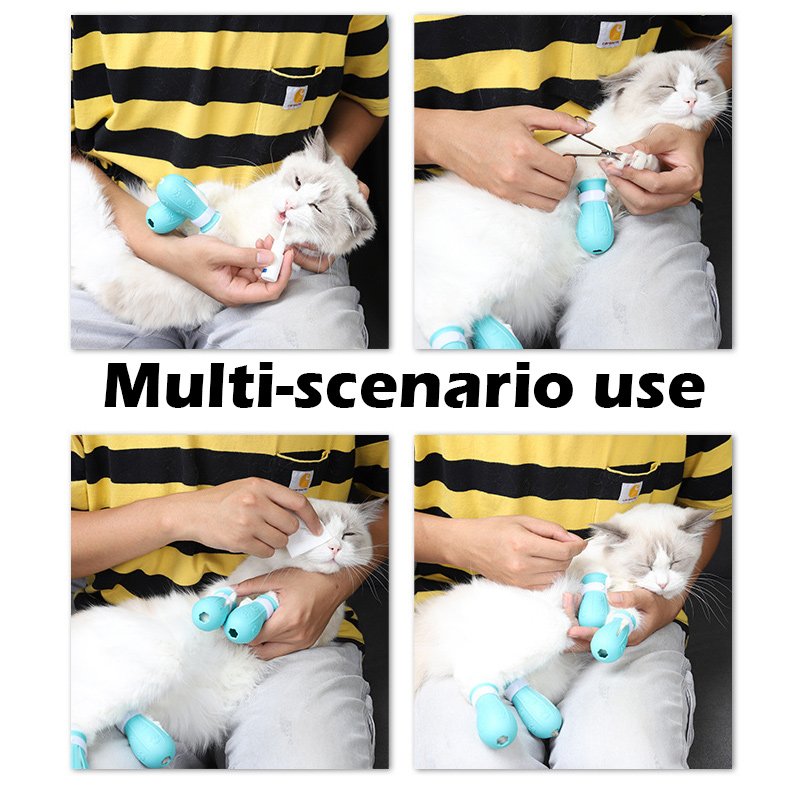 4 Pcs Cat Anti-Scratch Boots Adjustable Cat Paw Protector Shoes Silicone Cat Foot Cover Or Bathing Nail Clipping Ears Cleaning