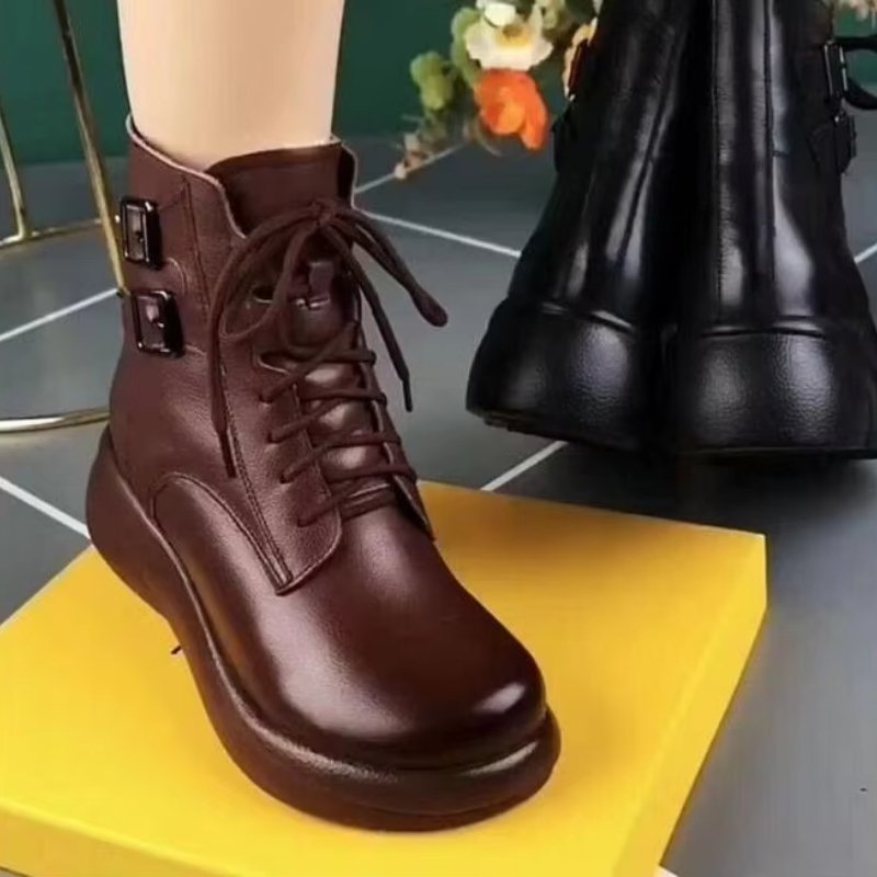 Casual Womens Ankle Boots British Style Full Matching Waterproof Leather Boots Fashion Ankle High Top Casual Boots