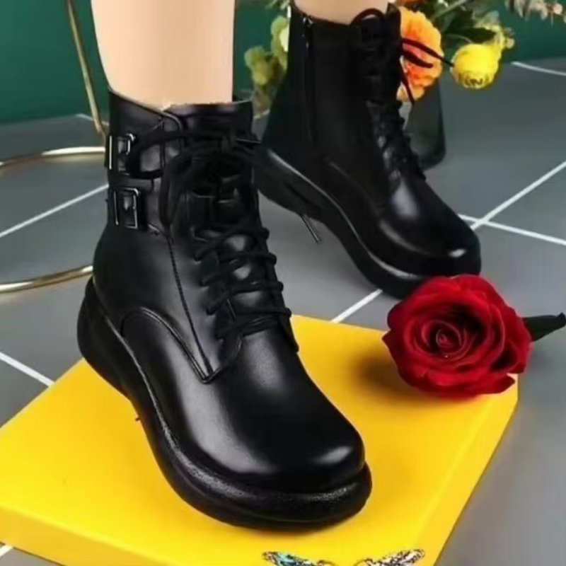 Casual Womens Ankle Boots British Style Full Matching Waterproof Leather Boots Fashion Ankle High Top Casual Boots