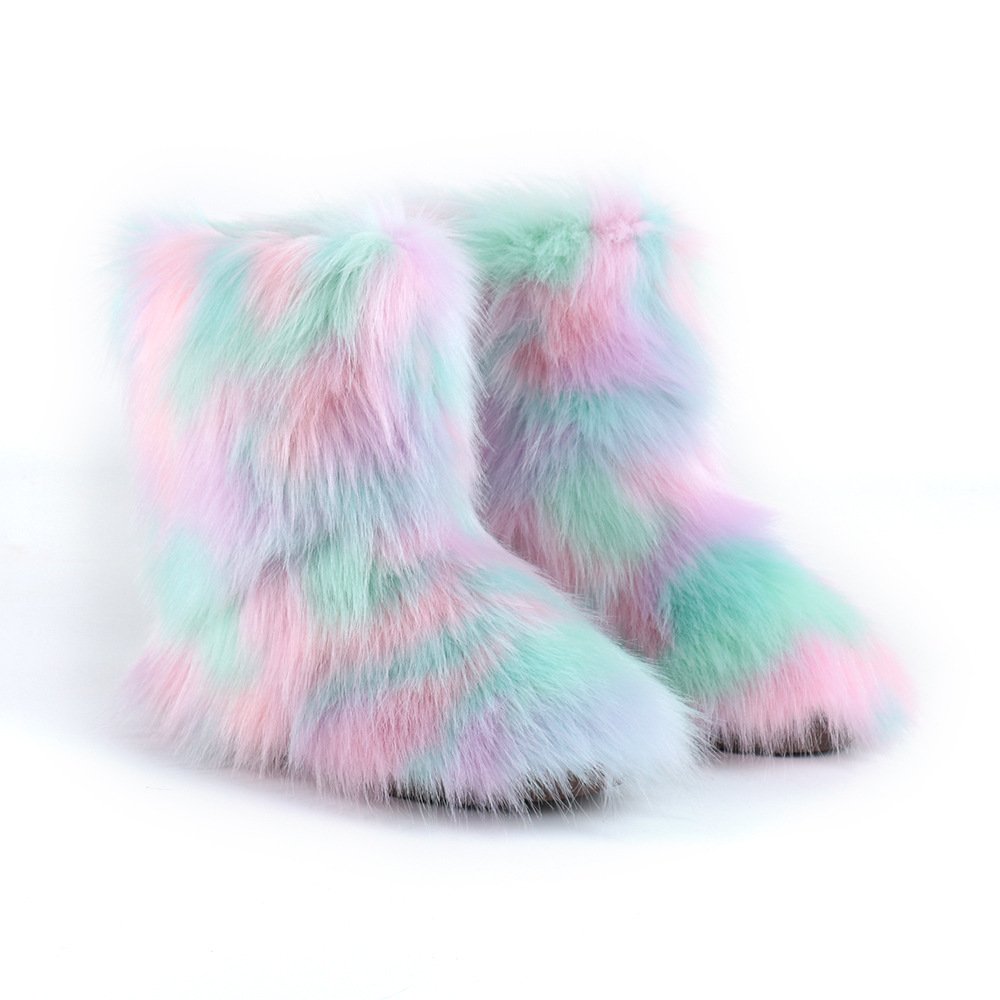 wholesale women ladies winter plush faux fur boots high heel flat faux fur women ladies ankle boots