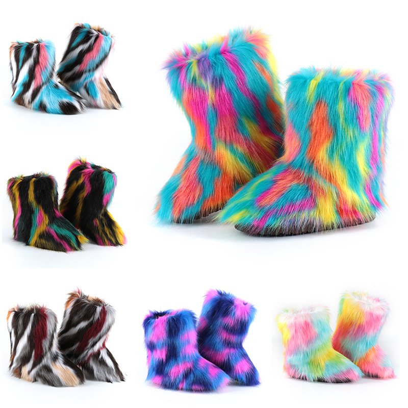 wholesale women ladies winter plush faux fur boots high heel flat faux fur women ladies ankle boots