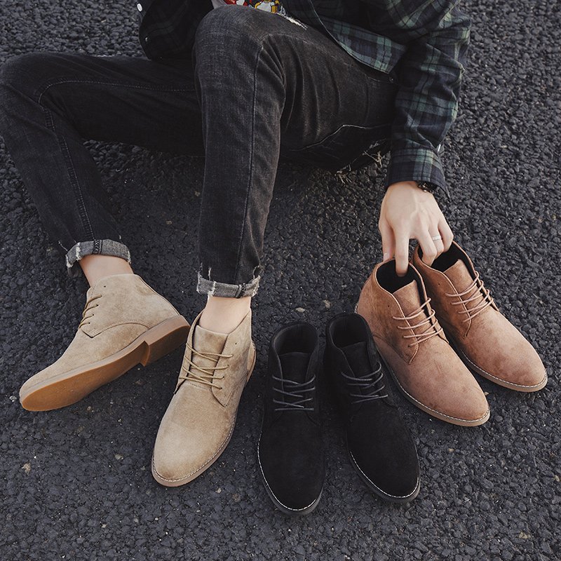 lace up pointed toe dress shoes Size 39-46 faux suede leather Chelsea Boots for men